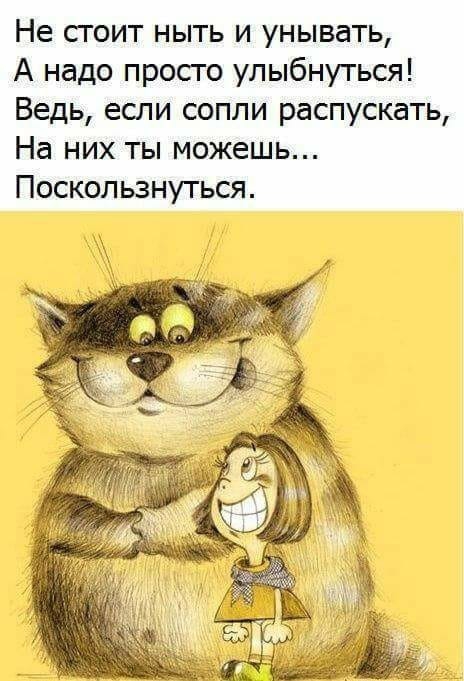 Не стоит ныть и унывать А надо просто улыбнуться Ведь ети сопли распускать На них ты можешь Поскользнуться