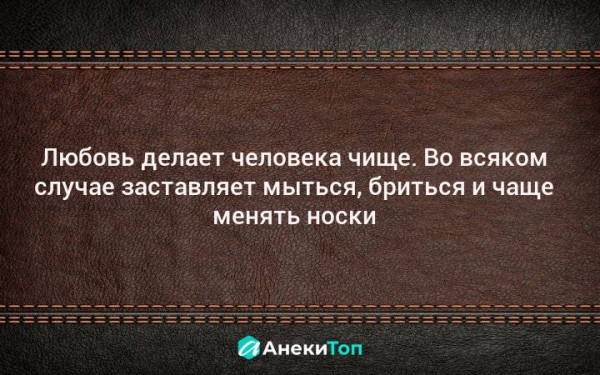 Любовь делает человека чище Во всяком случае заставляет мыться бриться и чаще МЕНЯТЬ НОСКИ АнекиГоп