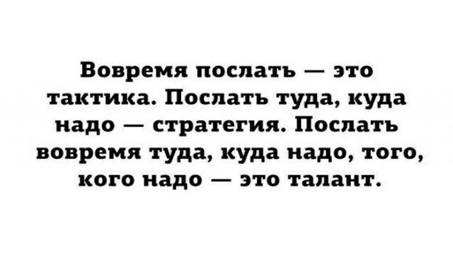 Вовремя поспать это тактика Послать туда куда надо стратегия Послать вовремя туда куда надо того кого надо это талант