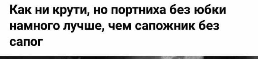 Как ни крути но портниха без юбки намного лучше чем сапожник без сапог гг