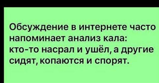 Обсуждение в интернете часто напоминает анализ кала кто то насрал и ушёл а другие сидят копаются и спорят