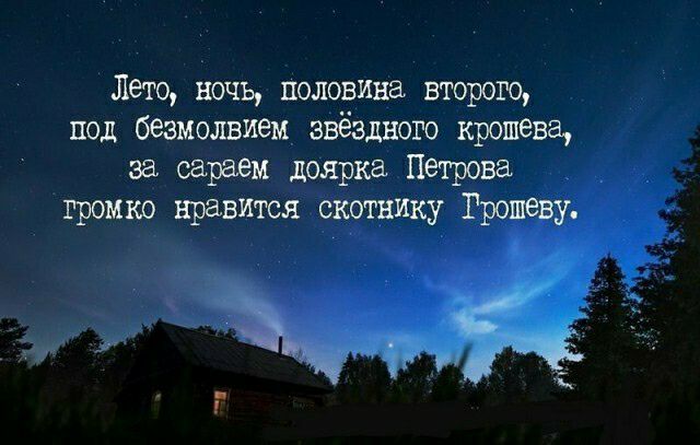 Лето ночь половииа второю под безмолвием звёздного крещена за сараем доярка Петрова _ _ громко нравится скотнику Грошеву