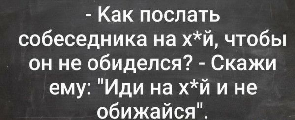 Как послать собеседника на хй чтобы он не обиделся Скажи ему Иди на хй и не обижайся