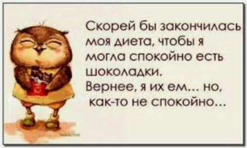 Скорей бы закончидось моя диета чтобы я могю спокойно есть шокеками Вернее я их ем но как то не спокойно