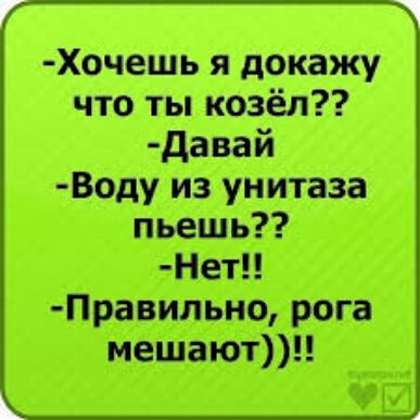 Хочешь я докажу что ты козёл давай Воду из унитаза льешь Нет Правильно рога меша ют
