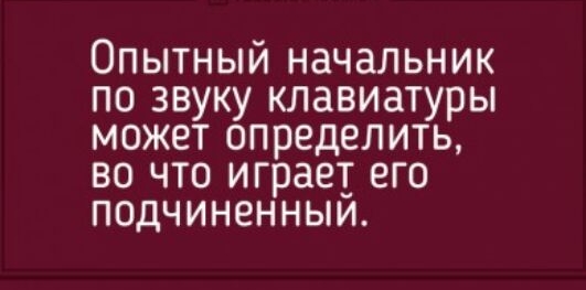 Опытный начальник по звуку клавиатуры может определить во что играет его подчиненныи