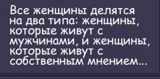 Все женщины делятся на два типа женщины которые живут с мужчинами и женщины которые живут с собственным мнением