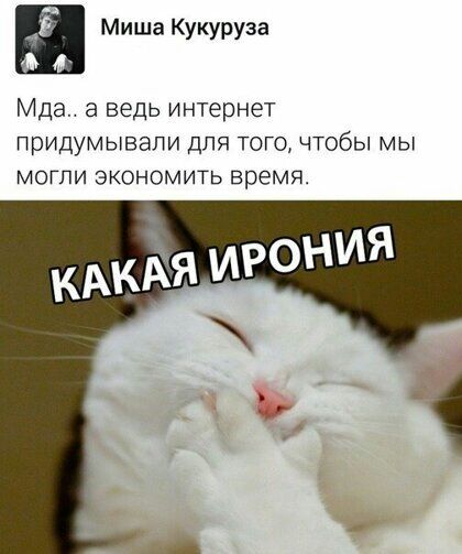 1 Миша Кукуруза Мда а ведь интернет придумывали для того чтобы мы могли экономить время