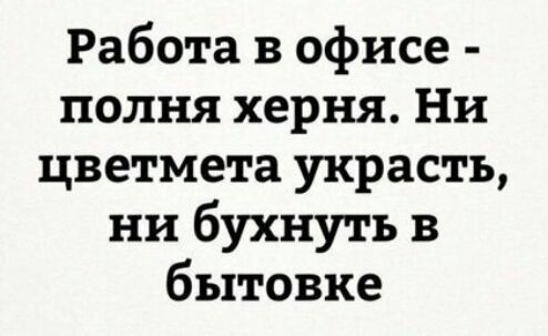 Работа в офисе полня херня Ни цветмета украсть ни бухнуть в бытовке