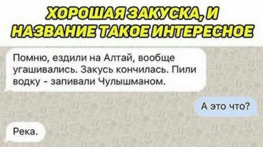 Помню ездили на Алтай вообще угашивались закусь кончилась Пили водку ЗЗПИВЗПИ ЧУПЫШМЭНОМ Река А ЭТО ЧТО