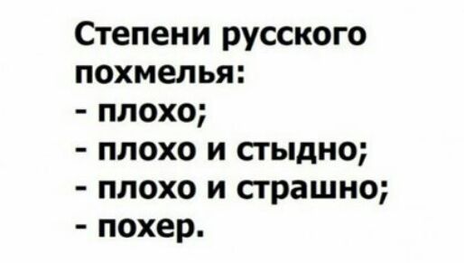 Степени русского похмелья плохо плохо и стыдно плохо и страшно похер