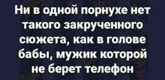 Ни в одной порнухе нет такого закрученного сюжета как в голове бабы мужик которой не берет телефон