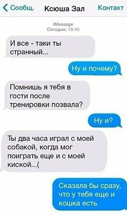 Сообщ Ксюша зад Контакт Мвзи Стадии И все таки ты странный Нх Пнчгм Помнишь я тебя в гости после тренировки позвала Ты два часа играл с моей собакой когда мог поиграть еще и с моей киской Джампд б ра ш у гэгов НЩР и КПШКд 9С ГЬ