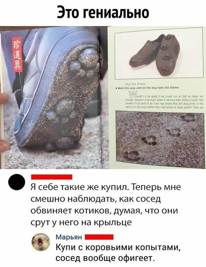 _ Я себе такие же купил Теперь мне смешно наблюдать как сосед обвиняет котиков думая что они срут у него на крыльце Марьян _ КУПИ С КОРОВЬИМИ КОПЬПЭМИу сосед вообще офигеет