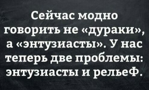 Сейчас модно говорить не дураки а энтузиасты У нас теперь две проблемы энтузиасты и рельеф