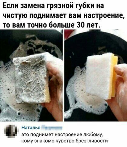 Если замена грязной губки на чистую поднимает вам настроение то вам точно больше 30 лет Натальи это поднимет настроение любому кому знакомо чувство брезгливости