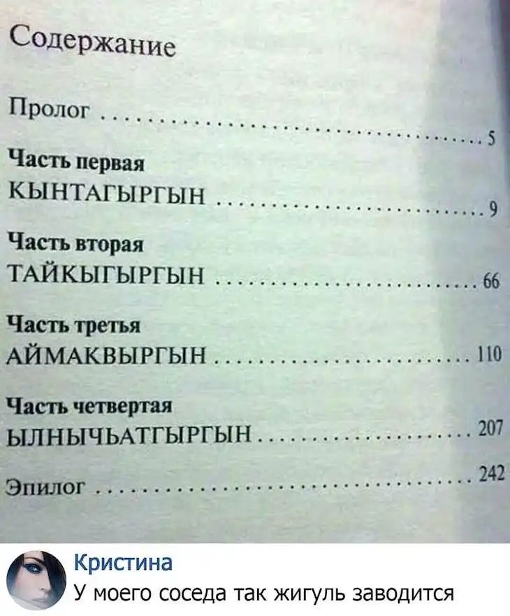 Соддржание пРолог 5 Часть первая кынтмыггын 9 1астъвторая ТАЙКЫГЫРГЫН 66 Часть третья АЙМАКВЫРГЫН по Ьипъчепюрпш ЫПНЫЧЬАТГЫРГЫН 207 Эпилог 242 Кристина У моего соседа так жигупь заводится