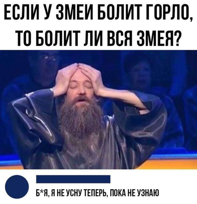 ЕСЛИ У ЗМЕИ БПЛИТ ГПРЛО ТО БПЛИТ ЛИ ВСН ЗМЕЯ Кэ 119 гЁ _ _ вт 8 НЕ УСНУ ТЕПЕРЬ ПОКА НЕ УЗНАЮ