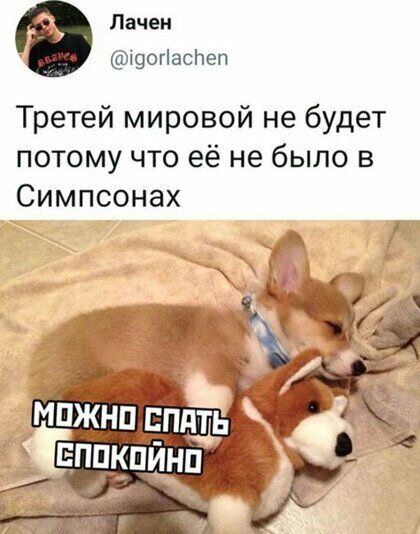 Пачен і9огіаспеп Третей мировой не будет потому что её не было в Симпсонах