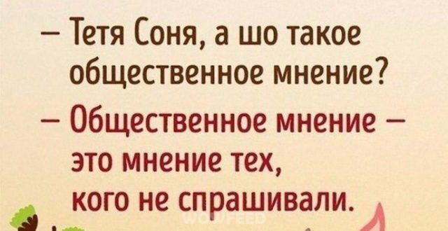 Тетя Соня а шо такое общественное мнение Общественное мнение это мнение тех кого не спрашивали А