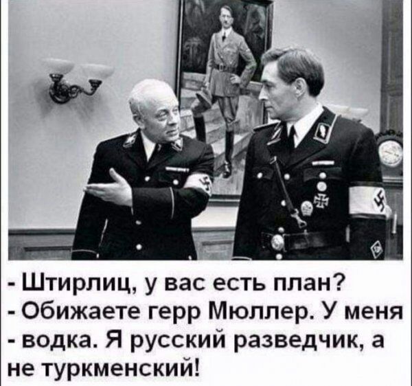 Штирлиц у вас есть план Обижаете герр Мюллер У меня водка Я русский разведчик а не туркменский
