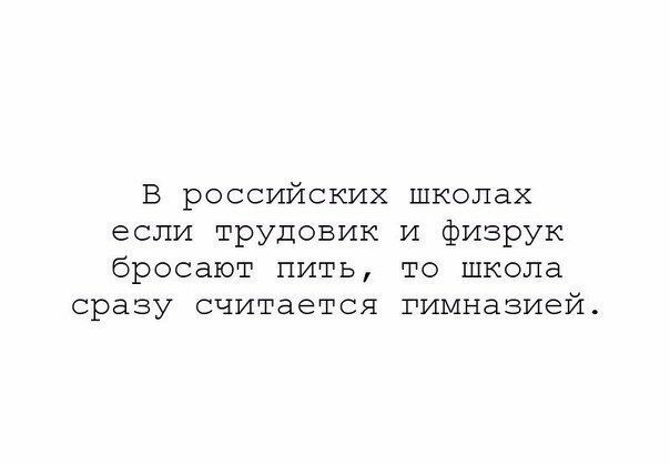 В российских школах если трудовик и физрук бросают пить то школа сразу считается гимназией