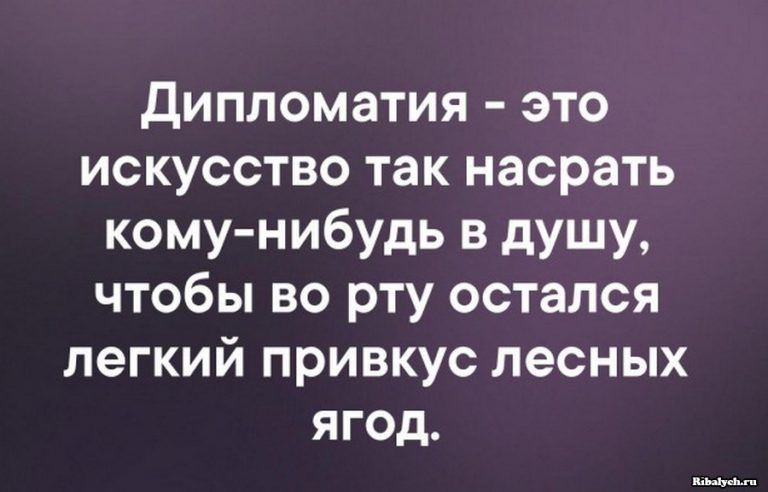 Дипломатия это искусство так насрать кому нибудь в душу чтобы во рту остался легкий привкус лесных ягод их