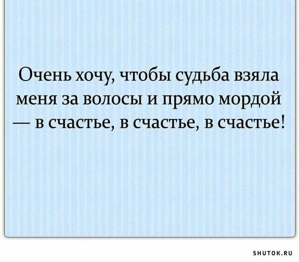 Очень хочу чтобы судьба взяла меня за волосы и прямо мордой в счастье в счастье в счастье знитпюии