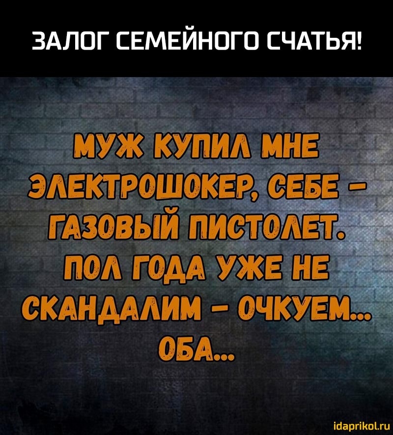 ЗАЛОГ СЕМЕЙНОГО СЧАТЬЯ муж купил мне электрошоквр 1555 4 гАзовый питай под гом уже не скдндмим очкувм ОБА ійаргіКппи