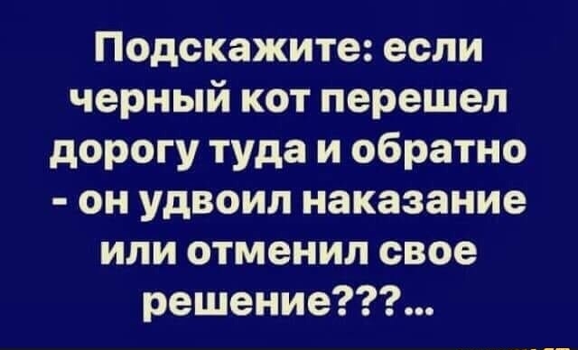 Подскажите если черный кот перешел дорогу туда и обратно он удвоил наказание или отменил свое решение