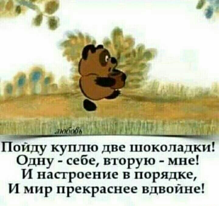 ойду куплю две шоколадки Одну себе вторую мне И настроение в порядке И мир прекраснее вдвойне
