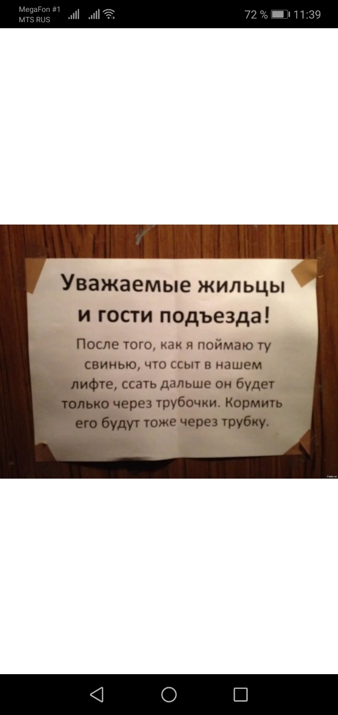 Уважаемые жильцы и гости подъезда После того как я поймаю ту свинью что ссыт в нашем ТОЖЕ через