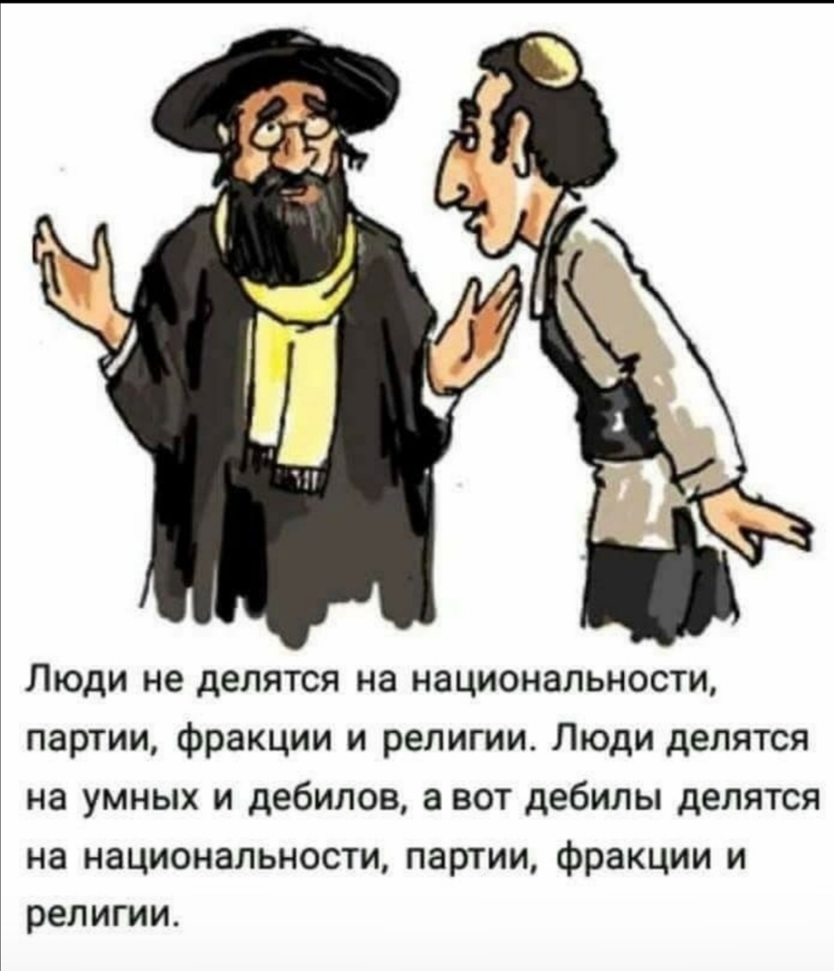 Люди не делятся на национальности партии фракции и религии Люди делятся на умных и дебилов а вот дебилы делятся на национальности партии фракции и религии