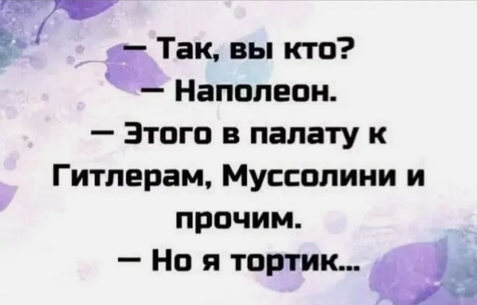 Ё Так вы кто Наполеон Этого в палату к Гитлерам Муссолини и прочим Но я тортик й