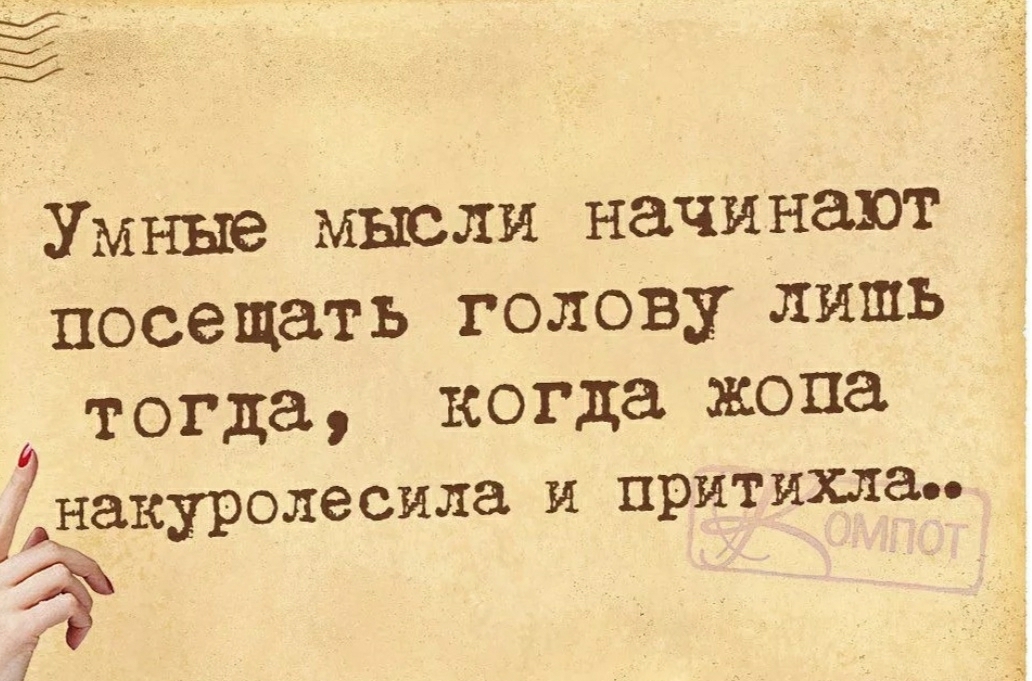 Умные мысли начинают посещать голову лишь тогда когда жопа НЗКХРОЛЭСИЛЭ И притихла д