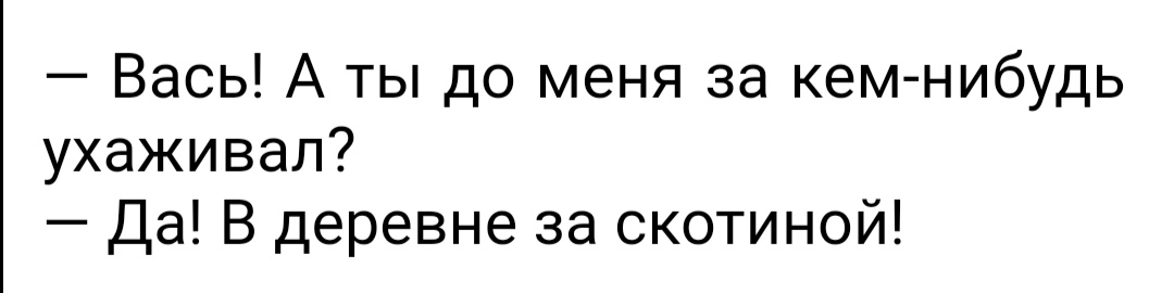 Вась А ты до меня за кемнибудь ухаживал Да В деревне за скотиной
