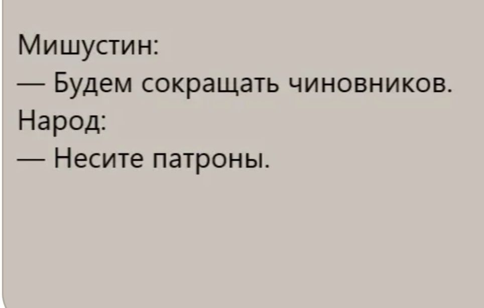 Мишустин Будем сокращать чиновников Народ Несите патроны