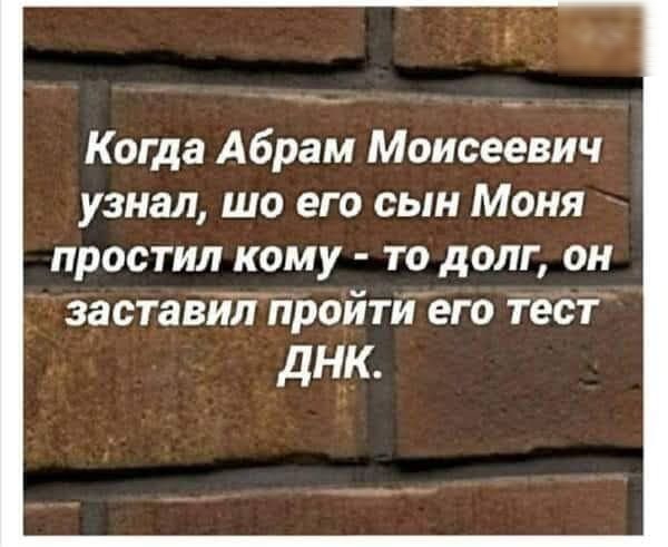 3 Когда Абрам Моисеевич узнал шо его сын Моня простил кому то долг он заставилпройтйего тест днк