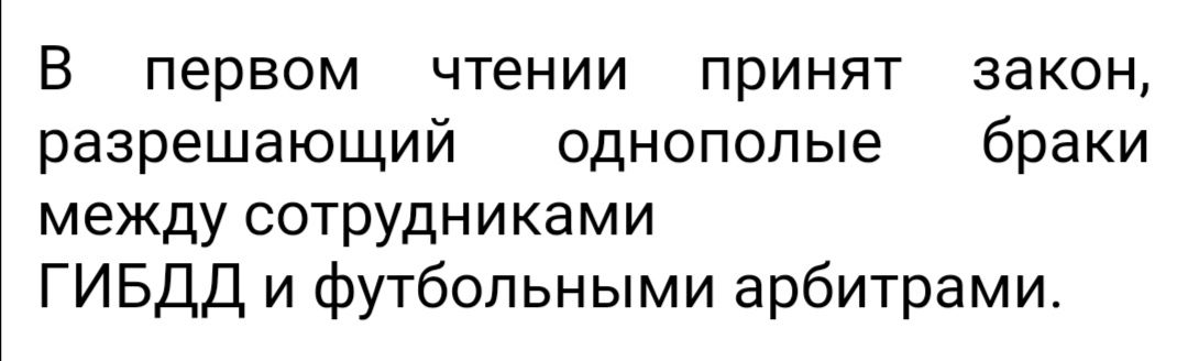 В первом чтении принят закон разрешающий однополые браки между сотрудниками ГИБДД и футбольными арбитрами