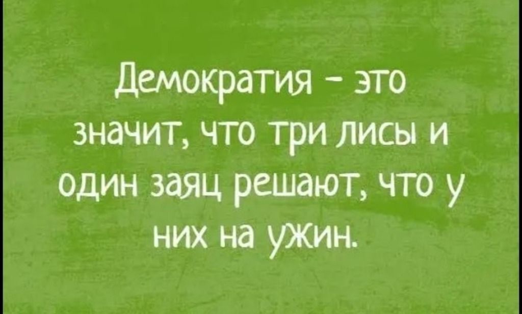 Демократия это значит что три лисы и один заяц решают что у них на ужин