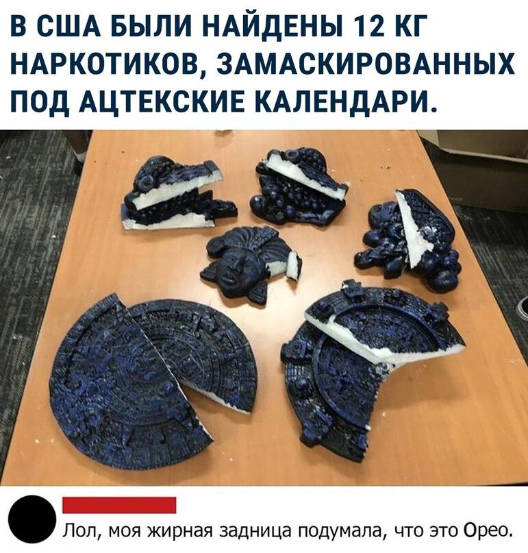 В США БЫЛИ НАЙДЕНЫ 12 КГ НАРКОТИКОВ ЗАМАСКИРОВАННЫХ ПОД АЦТЕКСКИЕ КАЛЕНДАРИ _ Лол моя жирная задница подумала что это Орео