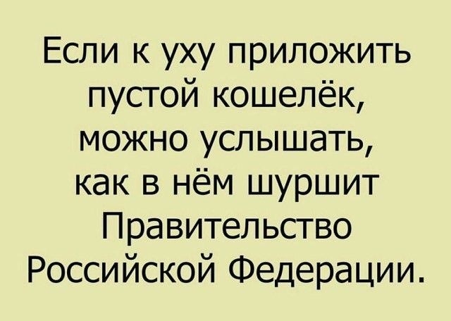 Если к уху приложить пустой кошелёк можно услышать как в нём шуршит Правительство Российской Федерации