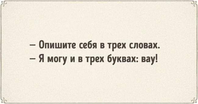 Опишите себя в трех словах Я могу и в трех буквах вау