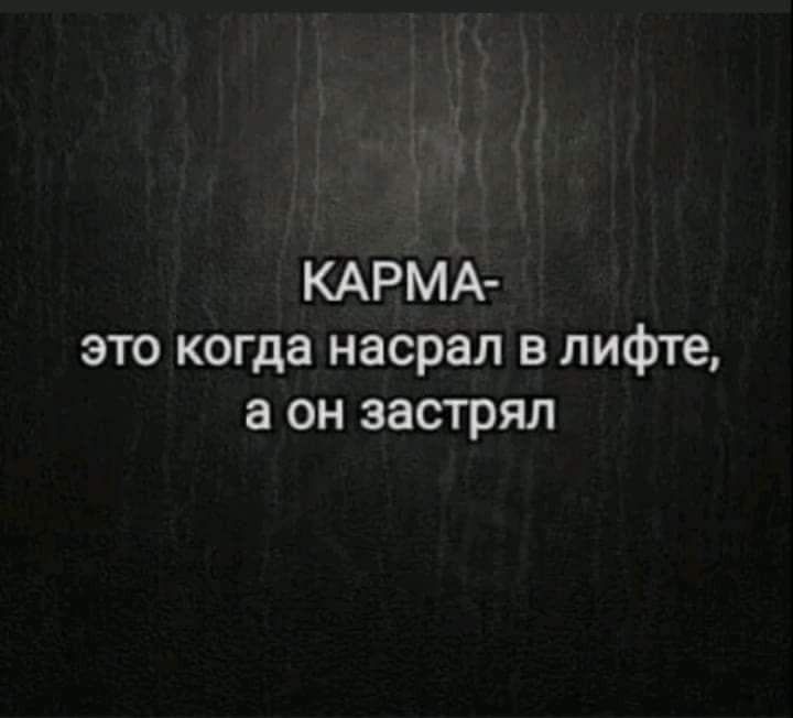 КАРМА это когда насрал в лифте а он застрял