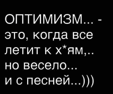ОПТИМИЗМ это когда все летит к хям но весело и с песней