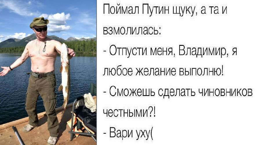 Поймал ПУТИН ЩУКУ та И взмолилась Оттсти меня Владимир Я а любое Желание ВЫПОЛНЮ