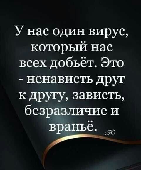У нас один вирус который нас всех добьёт Это ненависть друг к другу зависть безразличие и враньё 70