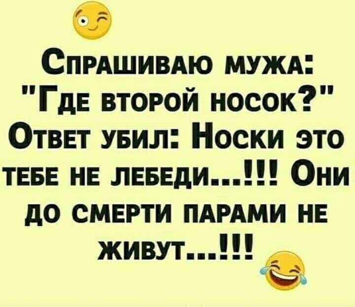 Спишимю мужд ГдЕ второй носок Ответ увил Носки это ТЕБЕ не пиши Они до смерти ПАРАМИ нв живут