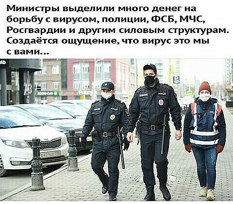Министры выделили много денег на борьбу с вирусом полиции ФСБ МЧС Росгвардии и другим силовым структурам Создаётся ощущение что вирус это мы с вами