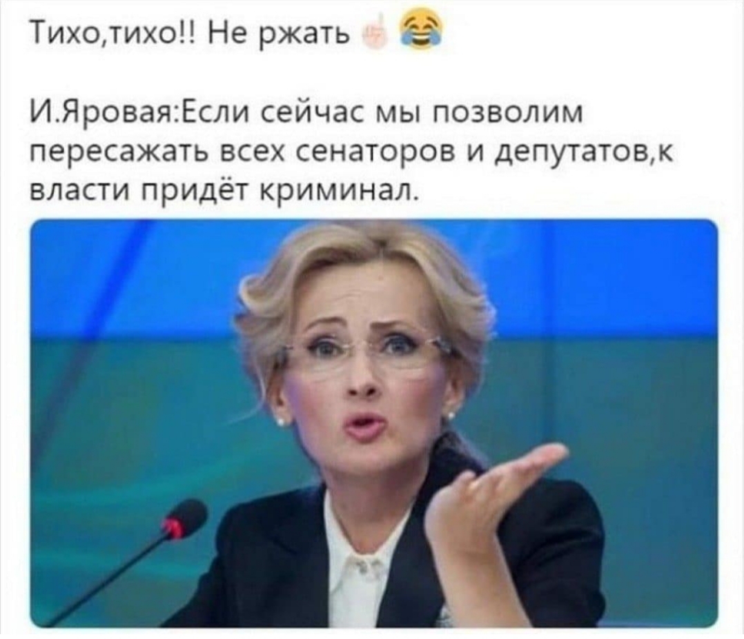 Тихотихо Не ржать ИЯроваяЕсли сейчас мы позволим пересажать всех сенаторов и депутатовк власти придёт криминал